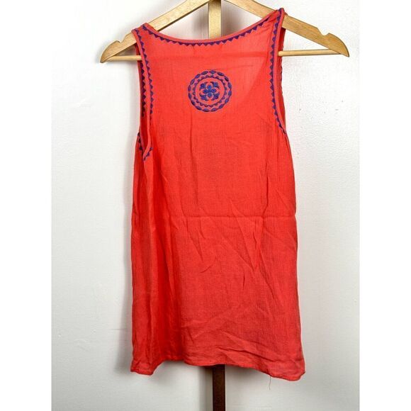 THML Red and Blue Sleeveless Boho Flowy Embroidered Tank Sz Med Petite EUC - Picture 2 of 7